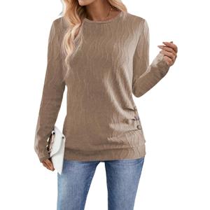 Samefar Womens Long Sleeve T Shirts Crewneck Fall Fashion 2025 Basic Business Casual Tops Tunics Clothing (XX-Large, Khaki)
