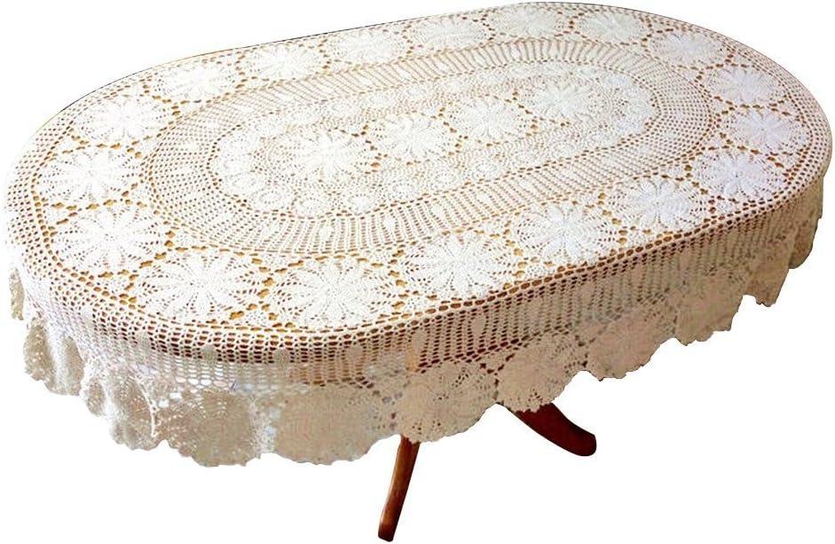 USTIDE Vintage Oval Crochet Tablecloth Beige Cotton Lace Table Cover Rustic Oval Table Overlays for Wedding/Party 80"x120"