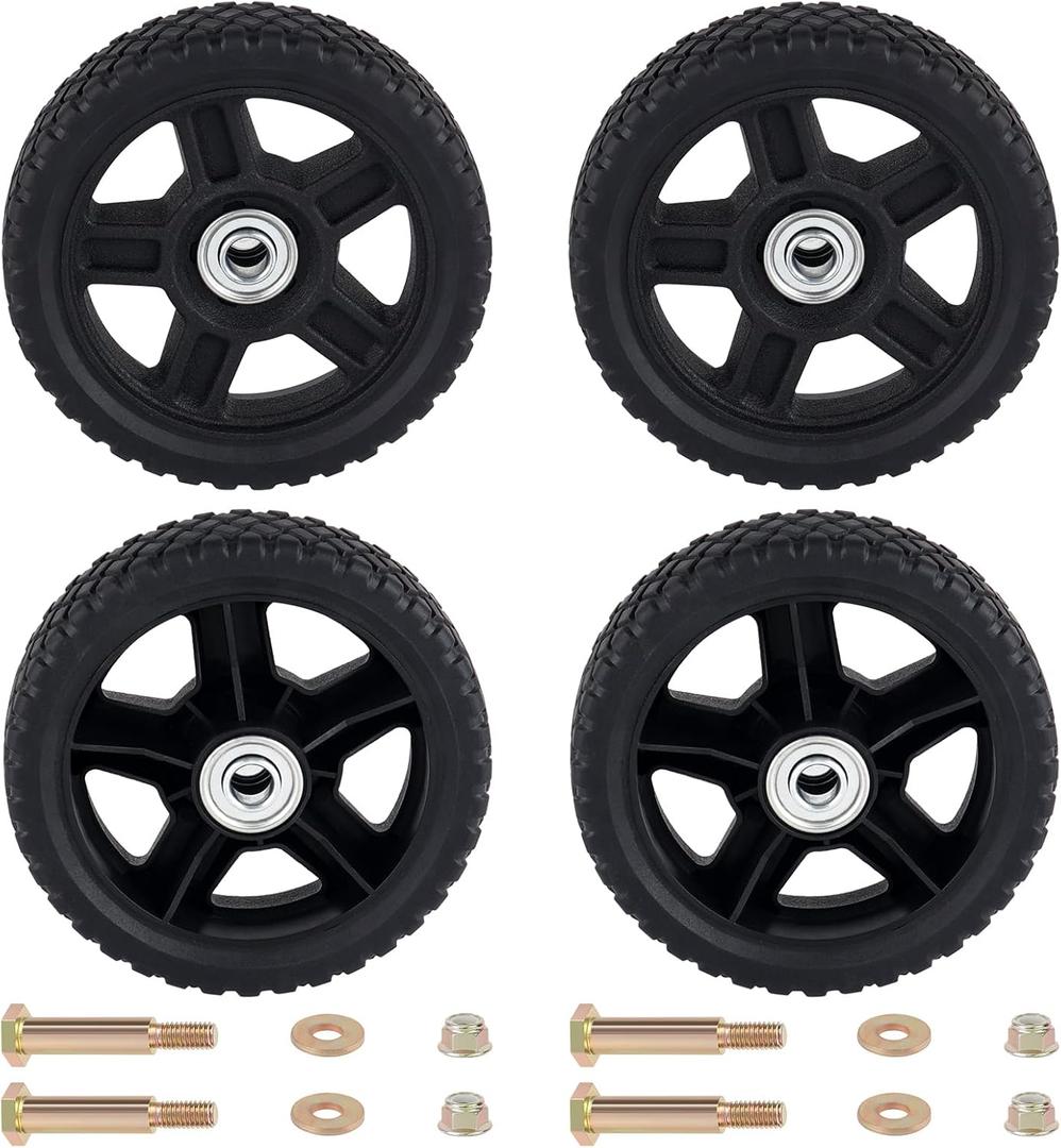 CheeMuii 4 Pcs 6 Inch Lawn Mower Wheels 4 Pack 6" Push Mower Wheels with Bolts Gaskets and Lock Nuts Kit Fit for Most Standard push Lawn Mowers/Generator/Garden Tiller/Handtruck