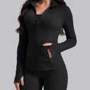 AVGO Womens Workout Jackets Lightweight Athletic Zip Up Jacket Slim Fit Running Gym Top with Pockets & Thumb Holes M
