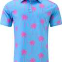 uideazone Mens Polo Shirts Short Sleeve Dry Fit 3D Print Moisture Wicking Funny Golf Shirt (Medium, Plam Blue)