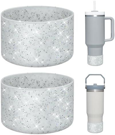 WUQID 2 Pack Bling Silicone Boot Compatible with Stanley Quencher Adventure 40oz & Stanley IceFlow 20oz 30oz, Reduces Dents Protective Silicone Water Bottle Bottom Cover Sleeve