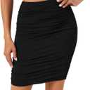 LYANER Women's Mini Skirt High Waist Ruched Bodycon Skirts Sexy Double Lined Mesh Short Skirt (Black-no Mesh)