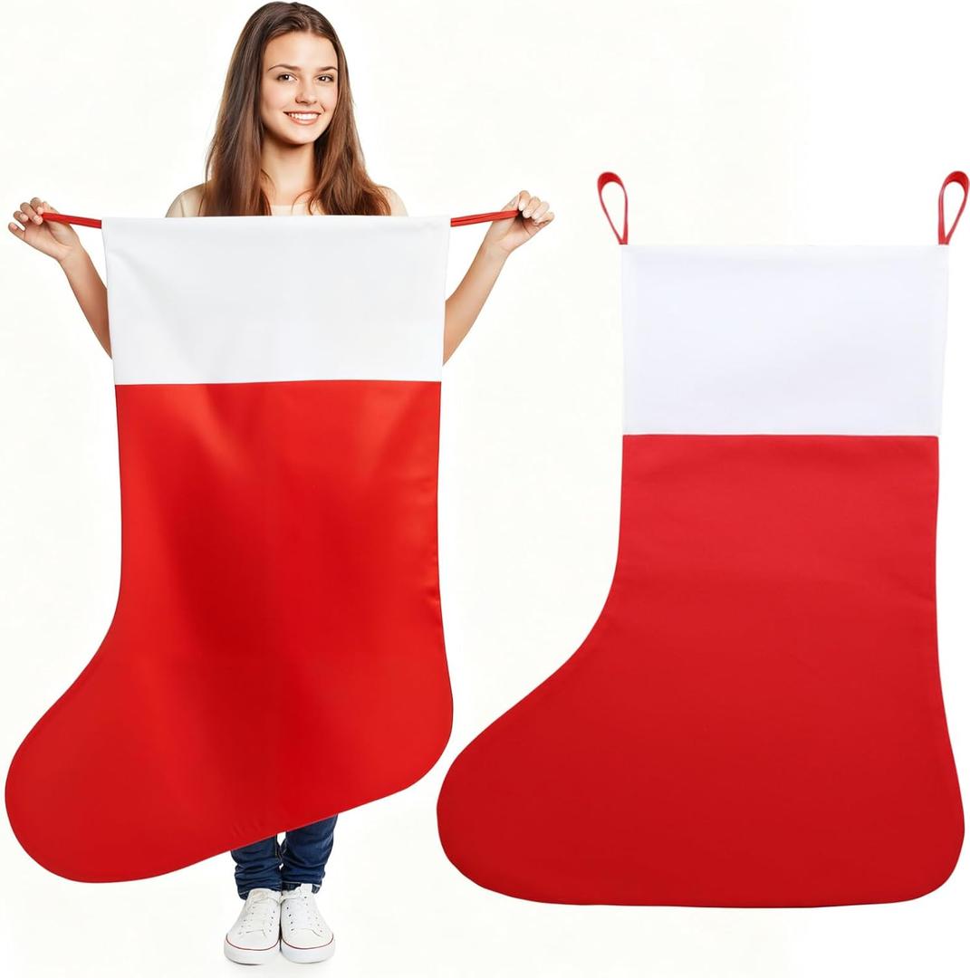 Shinymoon 2 Pcs 54" Jumbo Giant Felt Christmas Stockings, Oversized Red and White Large Christmas Stockings for Xmas Gift Candy Storage Holiday Party Family Home Decoration Supply