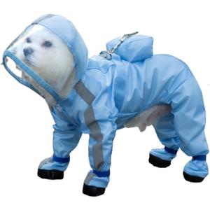 Full Coverage Small Dog Raincoat, Waterproof with Four-Leg Protection, Ideal for Teddy Bears, Includes Waterproof Mini Backpack (Blue, XX-Large (Suggest Weight 16.6-22lb)
