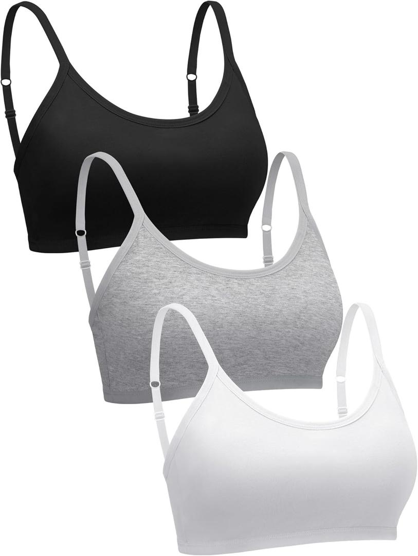 Blulu 3 Pieces Mini Camisole Bra Wireless Padded Bra with Adjustable Straps for Women Girls (S, White, Gray, Black)