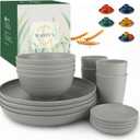 Wrova Wheat straw plates and bowls sets of 16 - Unbreakable wheat straw dinnerware sets for party - Alternative plastic dinnerware set for camping,party and R.V. Grey