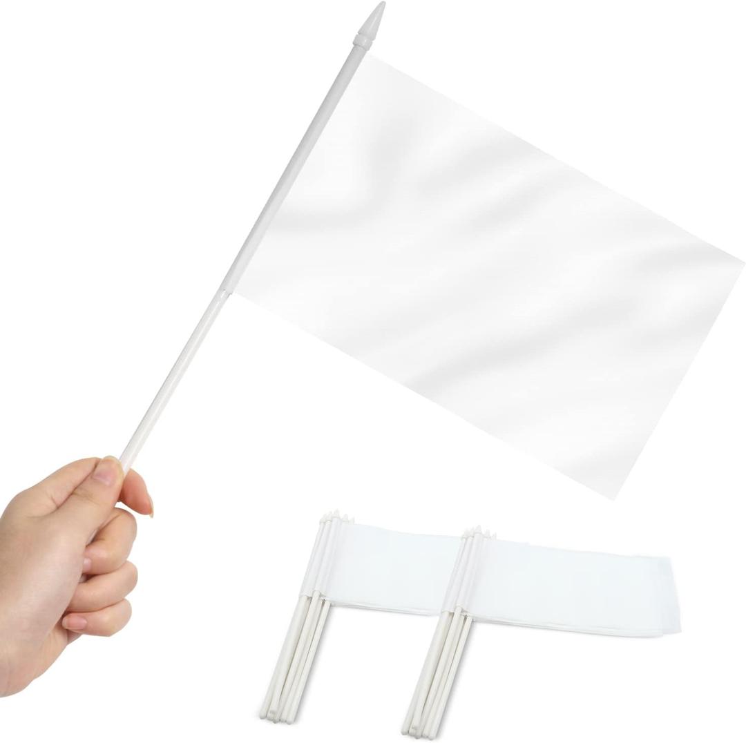 Anley White Mini Flag 12 Pack - Hand Held Small Miniature Solid White Blank Flags on Stick - Fade Resistant & Vivid Colors - 5x8 Inch with Solid Pole & Spear Top