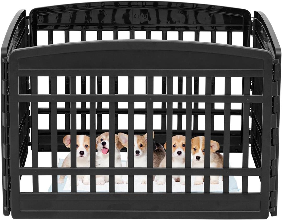 IRIS USA 24" 4-Panel Puppy Playpen, 35 x 35 x 24, Dog Playpen, Dog Play Pen Indoors, Pet Fence, Small Pets, Black
