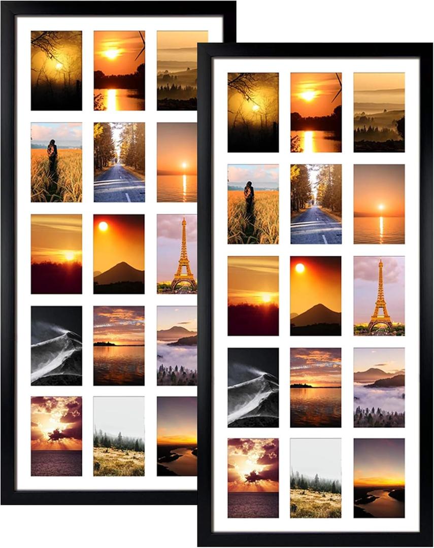 MEBRUDY 4x6 Collage Picture Frames with 15 Openings, 2 Pack Black Multi Photo Frames Display 4 x 6 Pictures with Mat for Wall Mounting