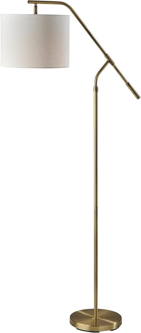 Adesso Antique Brass Floor Lamp with Off-White Linen Shade  Adjustable Arm, 3-Way Switch, Accent Lighting for Bedroom, Living Room, or Home Office, 60 Tall