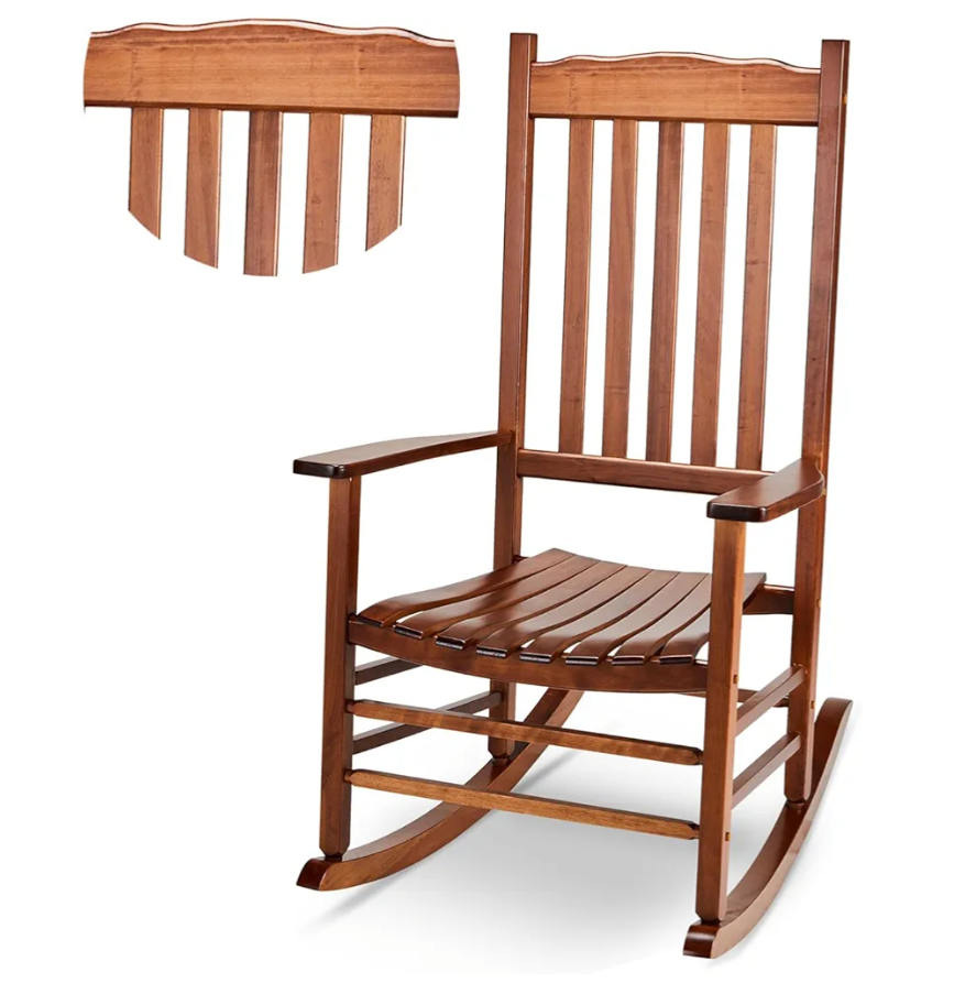 Outvita Outdoor Rocking Chair, Solid Wood High Back Rocker, All Weather Lounge Chair for Porch Patio Fire Pit Garden Backyard Deck Indoor, Wave Shape, Natural