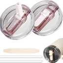 2 Pack 40 oz Tumbler Flip Straw Lid for Stanley Quencher ProTour Leak Proof Lid Replacement for Stanley H2.0 Quencher, Spill Proof Reusable for Stanley Cup Accessories(Rose Quartz *2, 40 oz)