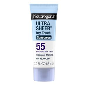 Neutrogena Ultra Sheer Dry-Touch Sunscreen SPF 55 for Face & Body, Lightweight Non Greasy Broad Spectrum UVA/UVB Protection, No White Cast, Water Resistant (80 Min) Travel Sunscreen Lotion, 3 fl oz