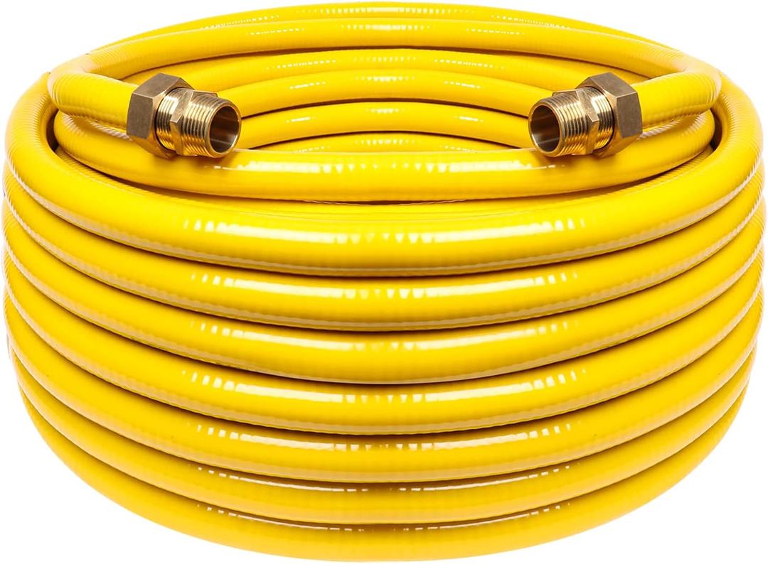 100ft 1/2'' Flexible Gas Line, CSST Corrugated Stainless Steel Tubing Pipe Kit, Natural Gas Line Propane Pipe Conversion Kit Grill Hose with 2 Male Adapter Fittings (100ft 1/2'')