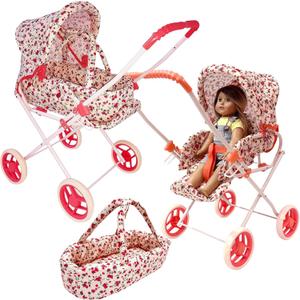 Baby Doll Stroller Play Set, 3-in-1 Babydoll Stroller with Removable Bassinet Baby Carriage for Dolls Toy Doll Stroller for Toddlers 3-4 Years, (Floral)