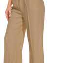 Women's Wide Leg High Waist Wide Leg Pants Loose Fit Back Elastic Waist Pleated Front Trousers for Work Casual (Khaki) Small Long