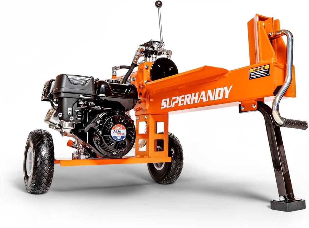 SuperHandy Log Splitter Portable 20 Ton Rapid Auto Return Ram System Bucher Gear Pump 7HP Engine Horizontal Full Beam Steel Wedge Firewood Splitting Forestry Harvesting (Orange)