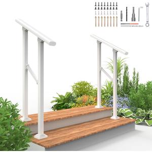 2 Pack 2 Step Hand Rails for Outdoor Steps,Railings for Outdoor Steps,Wrought Iron Railing kit for Garden Garage Porch Railing & Deck Hand Railr Easy to Install