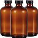 3 Pack,16 OZ Amber Glass Bottles Boston Round Sample Refillable Bottles with Black Caps, Perfect Glass Containers for kombucha, Secondary Fermentation,Storing condiment,Homemade Essential Oils