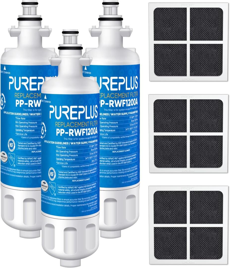 Pureplus 469690 LT700P Replacement for LG Kenmore Elite 9690, ADQ36006102, ADQ36006101, LFXS30766S, LFX28968ST, LFX31925ST, LFX31945ST, RWF1052, LT120F, Refrigerator Water and Air Filter Combo, 3 Pack