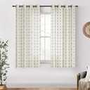 63 Inch Length Sheer Curtains for Living Room,Linen Floral Striped Pattern Farmhouse Bay Window Curtains 2 Panel Sets (Black)