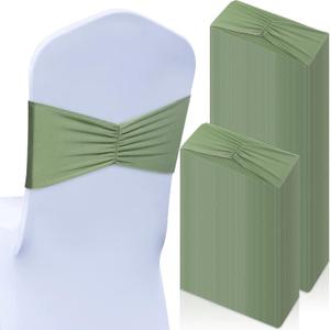 Moukeren 100 Pcs Spandex Chair Sashes Bows Bands Slider Sashes for Chair Covers Elastic Bands Ties Ribbon Decorations for Wedding Party Events Ceremony Birthday Banquet(Sage Green)