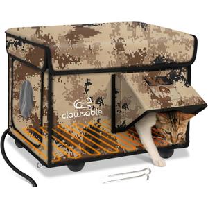 Sturdy Outdoor Heated Cat House for Winter, Insulated Heated Cat House for Outside with Two Door, Feral Cat Shelter with Waterproof Awning, Outdoor Cat House Barn Stray Kitty (16.0"L x 12.0"W x 14.0"H, Desert Camo)