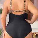 Aqua Eve Womens Plus Size One Piece Swimsuit- Tummy Control Bathing Suit Full Coverage Swimwear, 14 Plus, Brown Lepoard and Black