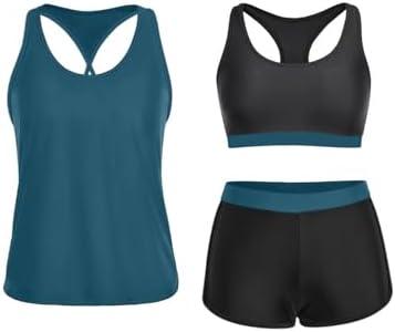 Yonique 3 Piece Athletic Tankini Swimsuits for Women with Shorts Swim Tank Tops with Sports Bra and Boyshorts Bathing Suits, Size XL