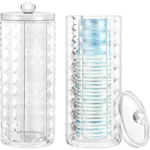Skylety 2 Pcs Bathroom Cup Dispenser with Lid Acrylic Bathroom Cup Holder Makeup Cotton Pad Holder Organizer for 3-4oz Disposable Paper Mug Clear Diamond Pattern Cotton Rounds Container
