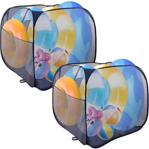 2 PCS Pool Storage Bins, 100 Gallon, Sturdy Nylon Mesh Pool Basket Organizer with Side Pocket- Quick Drying Pool Storage, Large Swim Accessories Holder for Float, Beach Balls,Towel