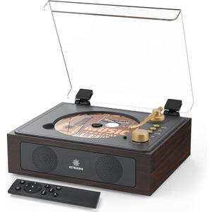 CD Player with Builtin Speakers Bluetooth Retro Portable CD Players for Home Music Player with Remote Control Headphone Jack Walnut Brown