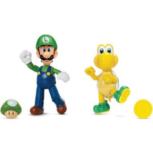 SUPER MARIO Luigi and Koopa Troopa 4-Inch Action Figure 2-Pack with 1-Up & Gold Coin Accessories, Action Figures Come with Up to 13 Points of Articulation
