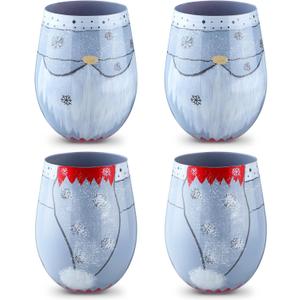 4 Pcs 20 oz Christmas Stemless Glasses Gnome Holiday Glasses Hand Painted Santa Gnome Design Festive Drinkware Mug Cup Gifts Hold Hot Cold Beverages for Xmas Winter Party
