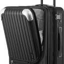 LEVEL8 Grace Hard Shell Carry on Luggage with Front Compartment, 20 Inch Expandable Suitcases with Wheels, Lightweight Carry-on Suitcase for Airplane, Tsa Lock, Black (20 Inch - EXT)