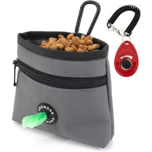 COOWONE Dog Treat Pouch with Pet Training Clicker, Detachable Dog Puppy Training Treat Bag, 900D Oxford Cloth Magnetic Closure Small Dog Poop Bag Holder for Travel or Outdoor Use (Grey)