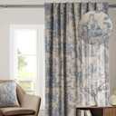 Maison d' Hermine Curtains for Living Room 100% Cotton 96 inch Length One Panel Light Filtering Toile Curtains for Bedroom Windows with Rod and Loop Pockets Drapes (The Miller Blue, 50" W x 96" L)
