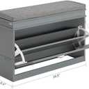 Haotian Shoe Storage Bench with Cushion, Grey Narrow Shoe Rack for Entryway, Small Shoe Cabinet with Flip-Drawer, Closet Hallway Mudroom FSR82-L-HG