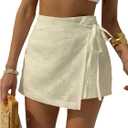 GORGLITTER Women's Wrap Skirt Embroidery Mini Boho Vacation Holiday Summer Cute Coquette Skort (White, S)