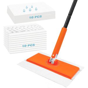JEHONN Sweeper Mop Compatible with Swiffer Pads, 2-in-1 Starter Kit for Multi Surface Cleaning, Disposable Floor Duster, 10 Dry Sweeping Cloths, 10 Wet Mopping Refills for Kitchen Wall Window