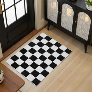 Terrug Black and White Checkered Rug for Entryway,2x3 Small Area Rugs Washable with Non Slip for Kitchen,Soft Low Pile Retro Carpet for Bedroom Front Door Porch