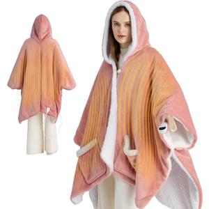 Bedsure Heated Blanket Wearable Shawl - Electric Wrap Poncho Blanket Hoodie for Adult, Winter Gifts for Mom Women Girlfriend, Warm Sherpa Heating Throw, Auto Shut Off, 50x64 inches, Pink (Throw (50" x 64"), 02 - Pink)