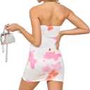 2 x VIPONES Women's Summer Tube Dress Ruched Bodycon Y2K Slim Fit Party Club Cocktail Short Mini Floral Dresses (L)