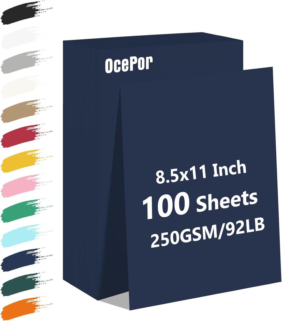 OcePor 100 Sheets Navy Blue Cardstock Paper, Colored Printer Paper 8.5 x 11, Thick Construction for Cards Making, ScrapbookOffice Printing, Invitations, CertificatesDIY Crafting 92 lb/250gsm