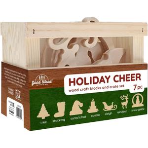 Good Wood By Leisure Arts: Holiday Cheer 7Pc Crate Set - 7 Piece Wood Cutouts - Small Wooden Shapes for Crafts Wooden Craft Shapes to Paint