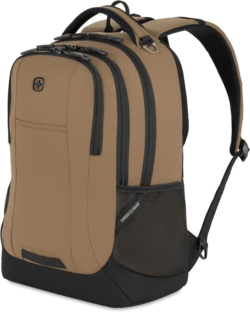 SWISSGEAR Cecil 18-Inch Laptop Backpack Fits 16-Inch Laptop, Travel Daypack with Organizer Pockets, Water Bottle Holders & Padded Straps Pastel Brown/Black