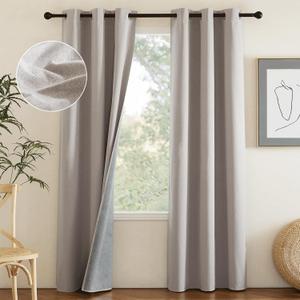 NICETOWN Natural Full Blackout Boho-Chic Faux Linen Curtains 84" Long 2 Panels Set for Cafe Window, 42" Wide, Thick Faux Linen Blend Drapes, Insulated Window Covers Draperies with White Backing (42"W x 84"L (Pack of 2), Natural Faux Linen)
