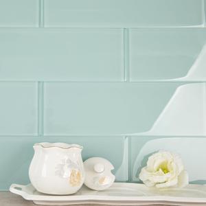 Diflart Soft Green Bluish Glass Subway Tile, 4x12 Inch, 4 Sq.ft, Glass Tile Backsplash for Kitchen Shower Bathroom Wall, Pack of 12 Pcs