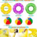 6 Pack Pool Floats Kids, 3 Pcs Inflatable Fruits Swim Tubes Rings & 3 Pcs Rainbow Beach Ball Bulk, Summer Pool Floaties for Kids Adults Swimming Float Toy Hawaiian Party Beach Water Fun Game, 30 Inch Pool Float, 12 Inch Beach Ball